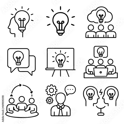 Collaborative Ideas and Brainstorming Icons Set.