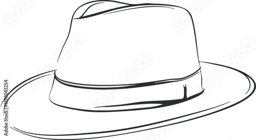 A stylish sketch of a classic hat illustrating fashion and headwear design. Black on transparent background.