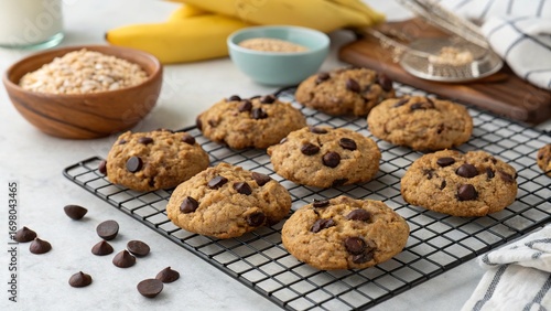 Deliciously healthy oatmeal cookies baked with bananas and chocolate chips, perfect for snack time or dessert enjoyment