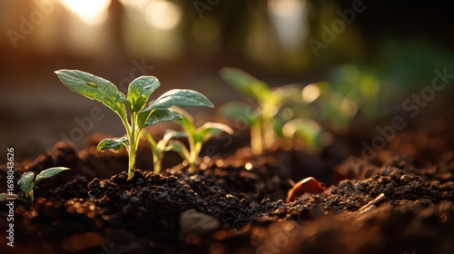 Vibrant Field of Seedlings Emerging, Ideal for Agriculture Campaigns, Infusing Optimism and Growth.