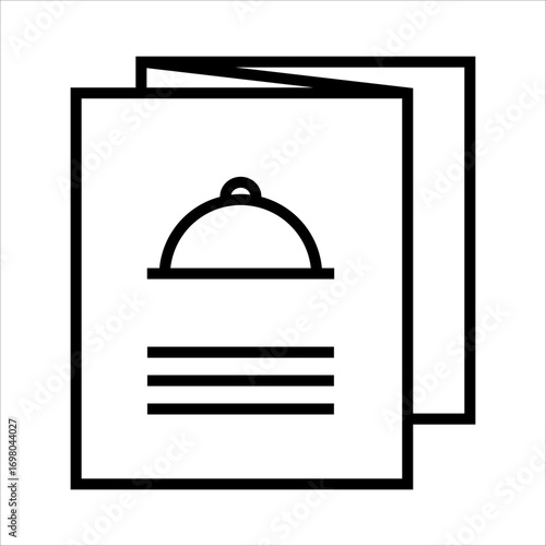 A simple line drawing of a menu or recipe book with a serving dish icon on the cover.