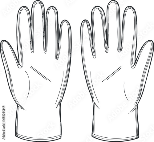 Illustration of a pair of rubber gloves suitable for various tasks and protective uses. Black on transparent background.