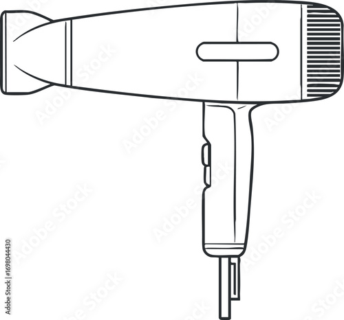 A sleek and modern hairdryer designed for efficient hair drying and styling. Black on transparent background.