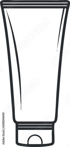Illustration of an empty cosmetic tube suitable for skincare or beauty products. Black on transparent background.