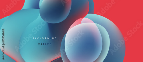 Abstract fluid shapes, vibrant colors blend. Red backdrop contrasts cool blues, creating modern design element. Text reads background design.