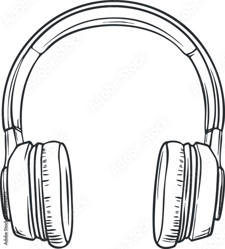 Illustration of headphones showcasing a stylish design suitable for music lovers and audiophiles. Black on transparent background.