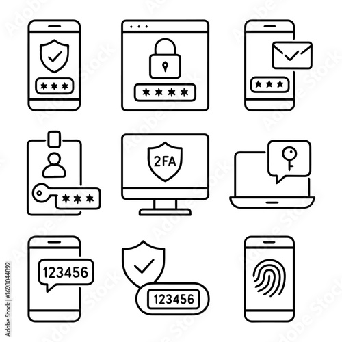 Collection of Modern Security Icons for Digital Devices.