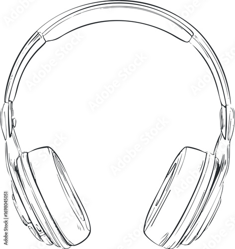 Illustration of wireless headphones showcasing sleek design and modern technology for music lovers Black on transparent background.