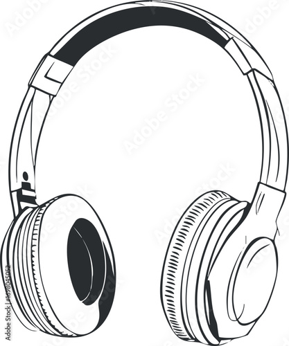 Stylish headphones designed for immersive sound experience and comfortable listening in various settings. Black on transparent background.