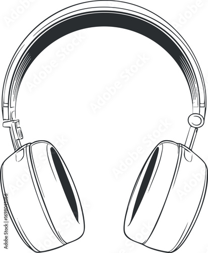 A stylish pair of modern over-ear headphones designed for music and audio enjoyment. Black on transparent background.
