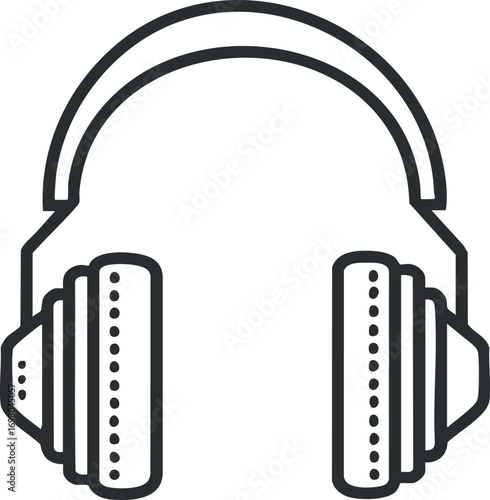 Simple line art illustration of headphones suitable for music and audio related content. Black on transparent background.