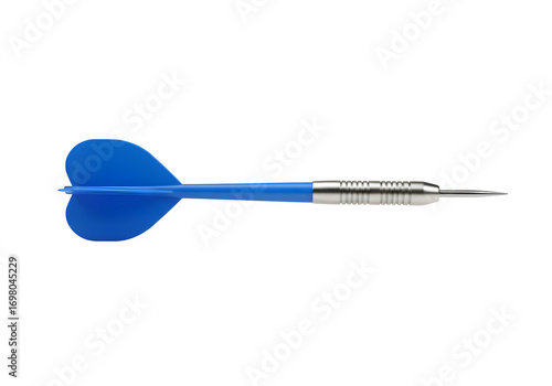 A vibrant blue dart with a sleek silver tip ideal for sports graphics, gaming concepts, target-related themes, or business metaphors. isolated on white or transparent background.PNG format.