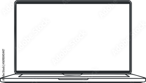 A blank laptop illustration ideal for showcasing digital content or technology themes. Black on transparent background.