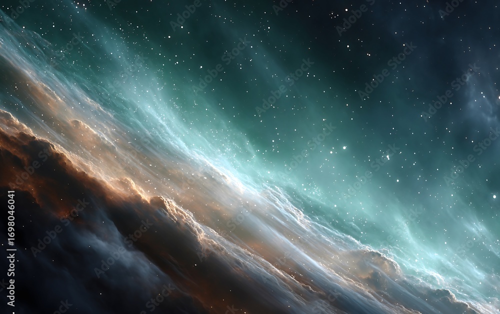 Fototapeta premium Beautiful nebula with stars in the sky against a space background with glowing dust streaks