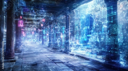 Ancient passageway, digital overlay