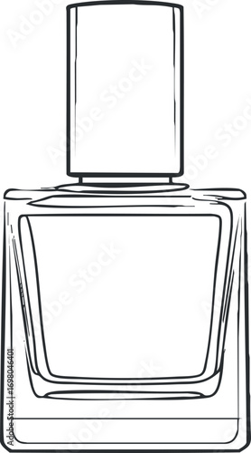 Outline illustration of a nail polish bottle suitable for beauty and cosmetic designs Black on transparent background.