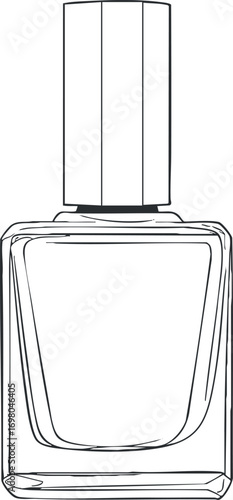 Outline illustration of a nail polish bottle suitable for beauty and cosmetic designs. Black on transparent background.