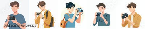vector of young man using camera