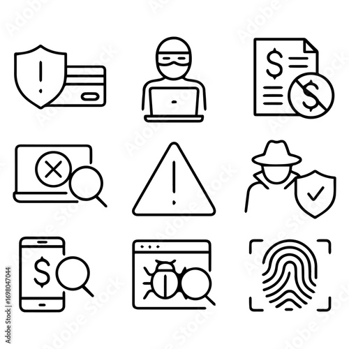Cybersecurity Icon Set Protection Fraud and Privacy Symbols.