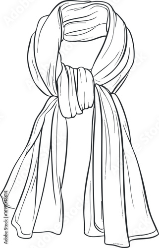 A stylish scarf illustration showcasing its draped design and versatility as a fashion accessory. Black on transparent background.