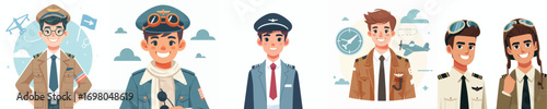 vector of cute smiling young man in pilot costume