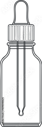 Illustration of a glass dropper bottle with a pipette for liquids and essential oils Black on transparent background.