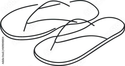 A minimalist illustration of a pair of flip flops ideal for summer and beach wear. Black on transparent background.