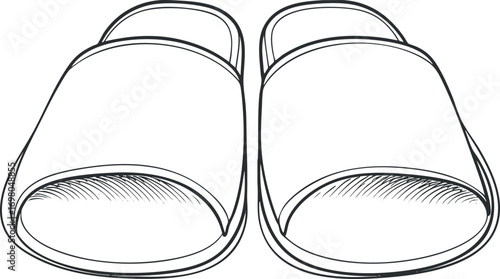 A sketch of a pair of cozy slippers designed for home comfort and relaxation. Black on transparent background.