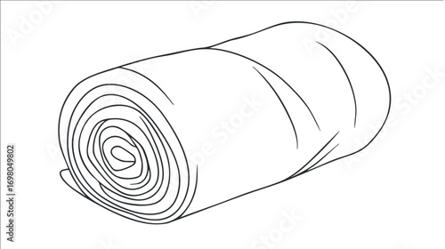 A rolled blanket showcasing its soft texture and cozy design for home use. Black on transparent background.