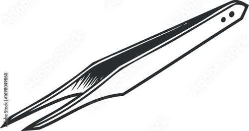 Illustration of a pair of metal tweezers designed for precision and grooming tasks. Black on transparent background.