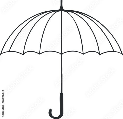 A simple black silhouette of an umbrella ideal for weather protection and design. Black on transparent background.