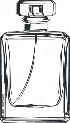A stylish and elegant outline of a perfume bottle designed for beauty and fragrance. Black on transparent background.