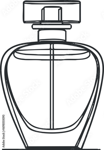 An elegant illustration of a perfume bottle showcasing its sleek and stylish design. Black on transparent background.
