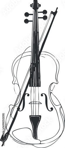 An elegant illustration of a violin showcasing its intricate design and musical essence. Black on transparent background.