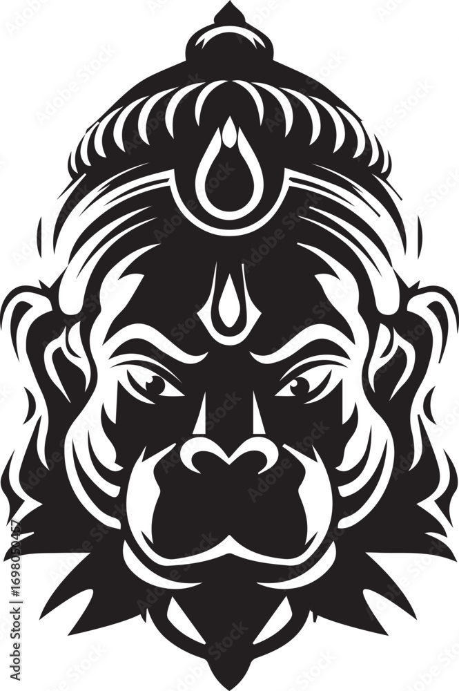 Fototapeta premium Lord Hanuman Face Silouette Vector Illustration on White Background