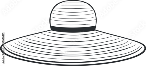 Illustration of a wide-brimmed sunhat, perfect for summer vacations and outdoor activities. Black on transparent background.