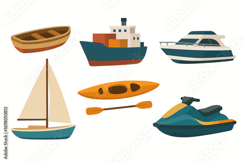 Collection of various boats and watercraft illustrations