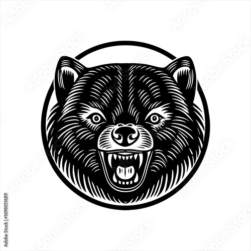 Fierce Black Bear Head Emblem.