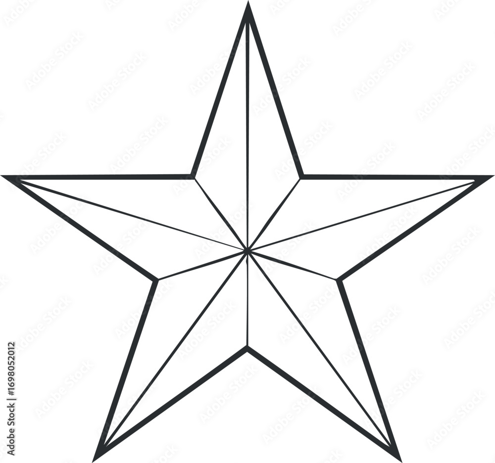 Fototapeta premium A simple geometric outline of a five-pointed star shape suitable for various design purposes. Black on transparent background.