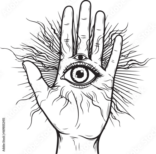 A funny black and white cartoon drawing of an owl with big eyes and a wild expression