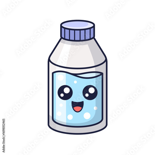 Bottle of water, mouthwash cute kawaii illustration. Vector illustration. Hand drawn cartoon style. Oral hygiene concept. Dental tool