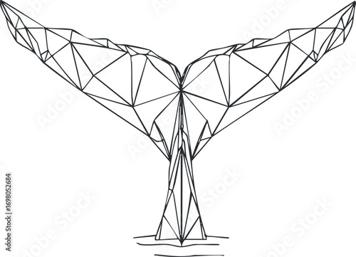 A minimalist line art illustration of a whale tail showcasing marine wildlife and oceanic themes. Black on transparent background.