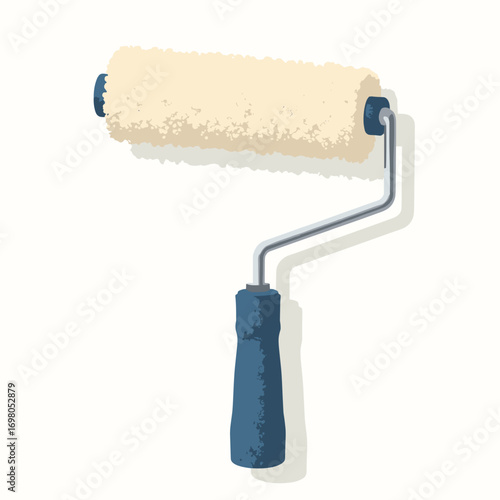 Paint roller — foam sleeve texture, snap-on frame with ergonomic handle, white background
