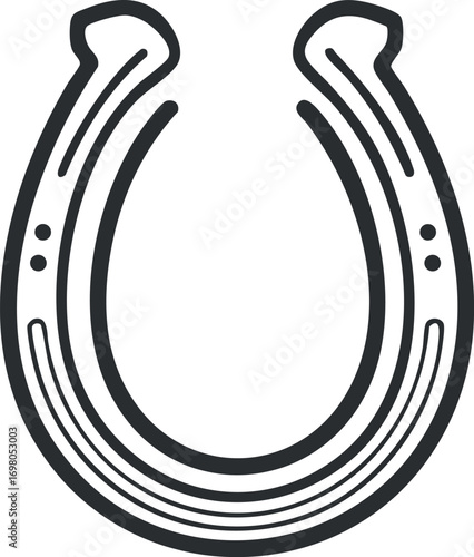 A black and white outline illustration of a horseshoe symbolizing good luck and fortune. Black on transparent background.