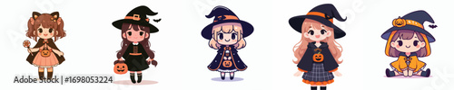 cute girl vector in halloween costume