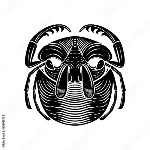 Stylized Black and White Crab Illustration.