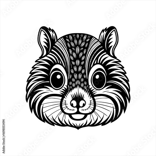 Stylized Black and White Chipmunk Face Illustration.