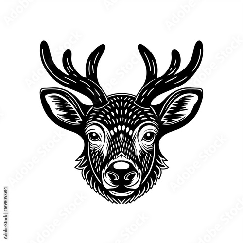 Stylized Black and White Deer Head Illustration 5.