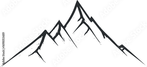 Stylized black and white illustration of a mountain range symbolizing nature and adventure. Black on transparent background.