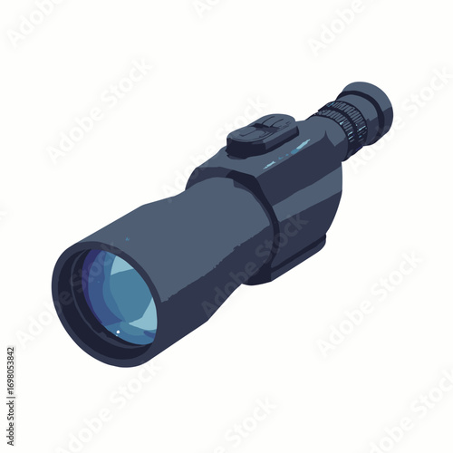 Handheld monocular telescope — matte black body, knurled focus ring, eyecup and lens reflections, white background